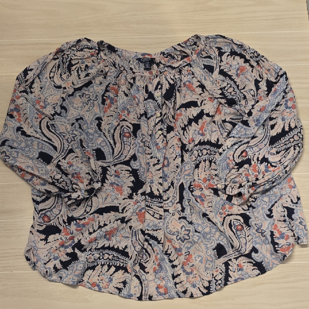 Chaps Paisley Floral Peasant Flowy Top 2X